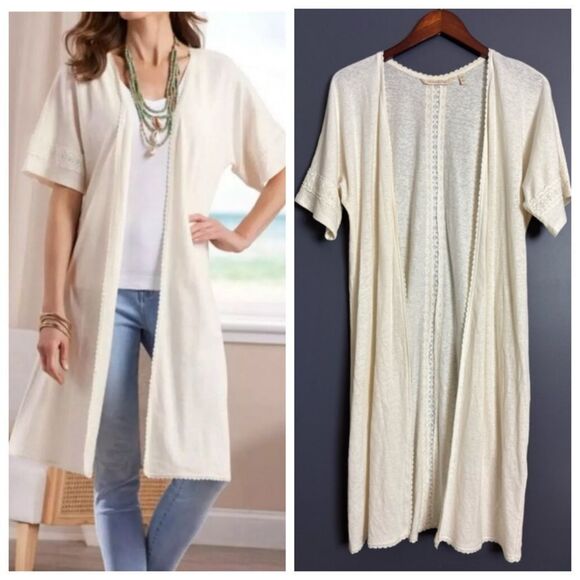 Soft Surroundings Linen Cotton Open Front Duster Long Line Cardigan Sweater XS - Picture 15 of 16